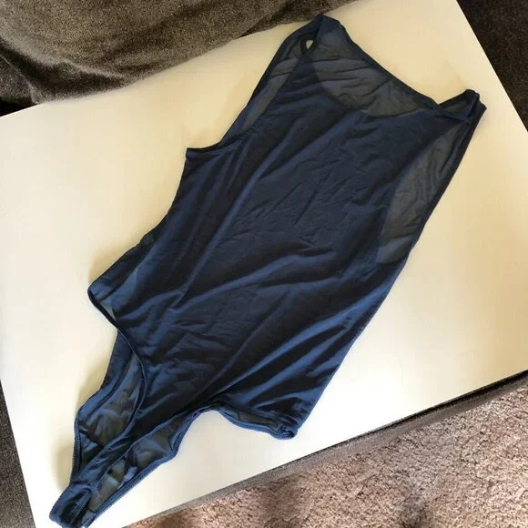 Free People Filter Finish Mesh Navy Blue Bodysuit NWT XL - Picture 6 of 7